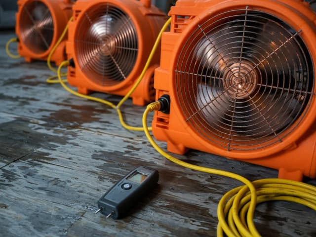 Air movers on a wet floor